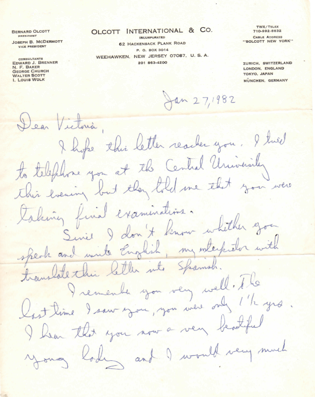 BO Letter to Victoria 01271982 Page One
