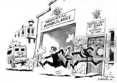 Lawyers alerted by the ambulance alarm and chasing the vehicle.